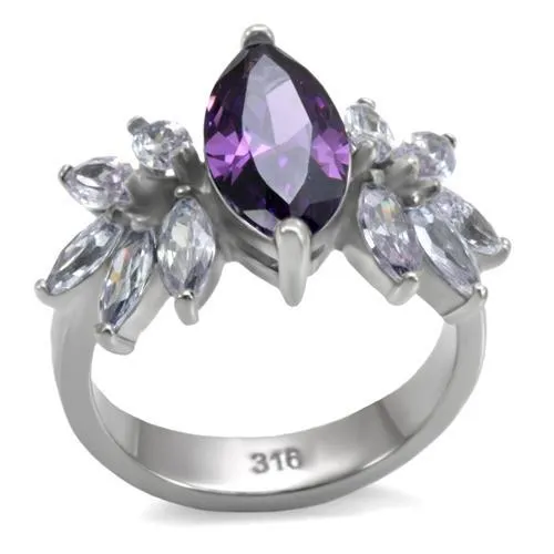 High polished (no plating) Stainless Steel Ring with AAA Grade CZ in Amethyst for Women Style TK085