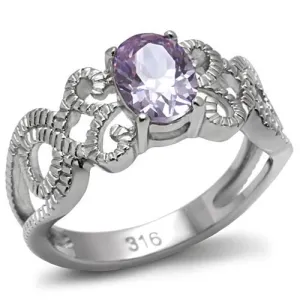 High polished (no plating) Stainless Steel Ring with AAA Grade CZ in Light Amethyst for Women Style TK079