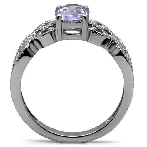 High polished (no plating) Stainless Steel Ring with AAA Grade CZ in Light Amethyst for Women Style TK079