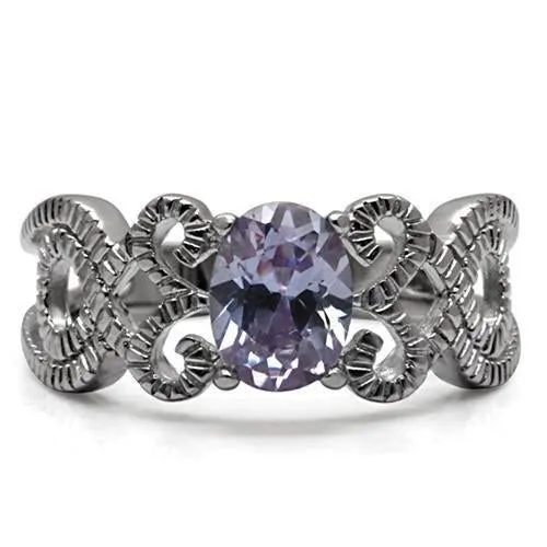 High polished (no plating) Stainless Steel Ring with AAA Grade CZ in Light Amethyst for Women Style TK079