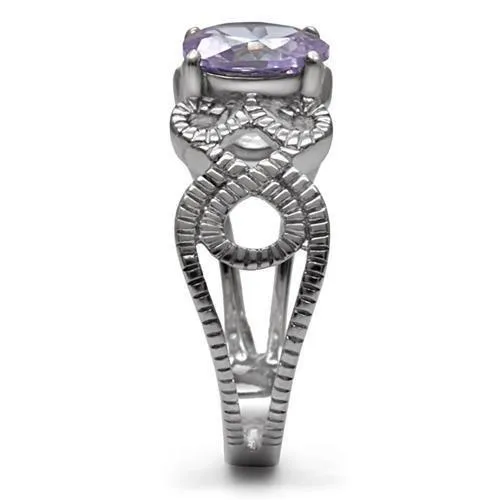 High polished (no plating) Stainless Steel Ring with AAA Grade CZ in Light Amethyst for Women Style TK079