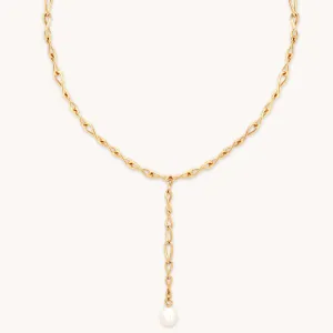 Infinite Pearl Bold Lariat Necklace in Gold