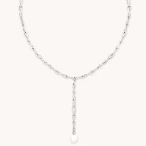 Infinite Pearl Bold Lariat Necklace in Silver