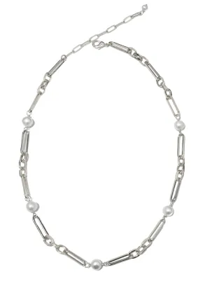 Kennedy Pearl Paperclip Necklace Silver