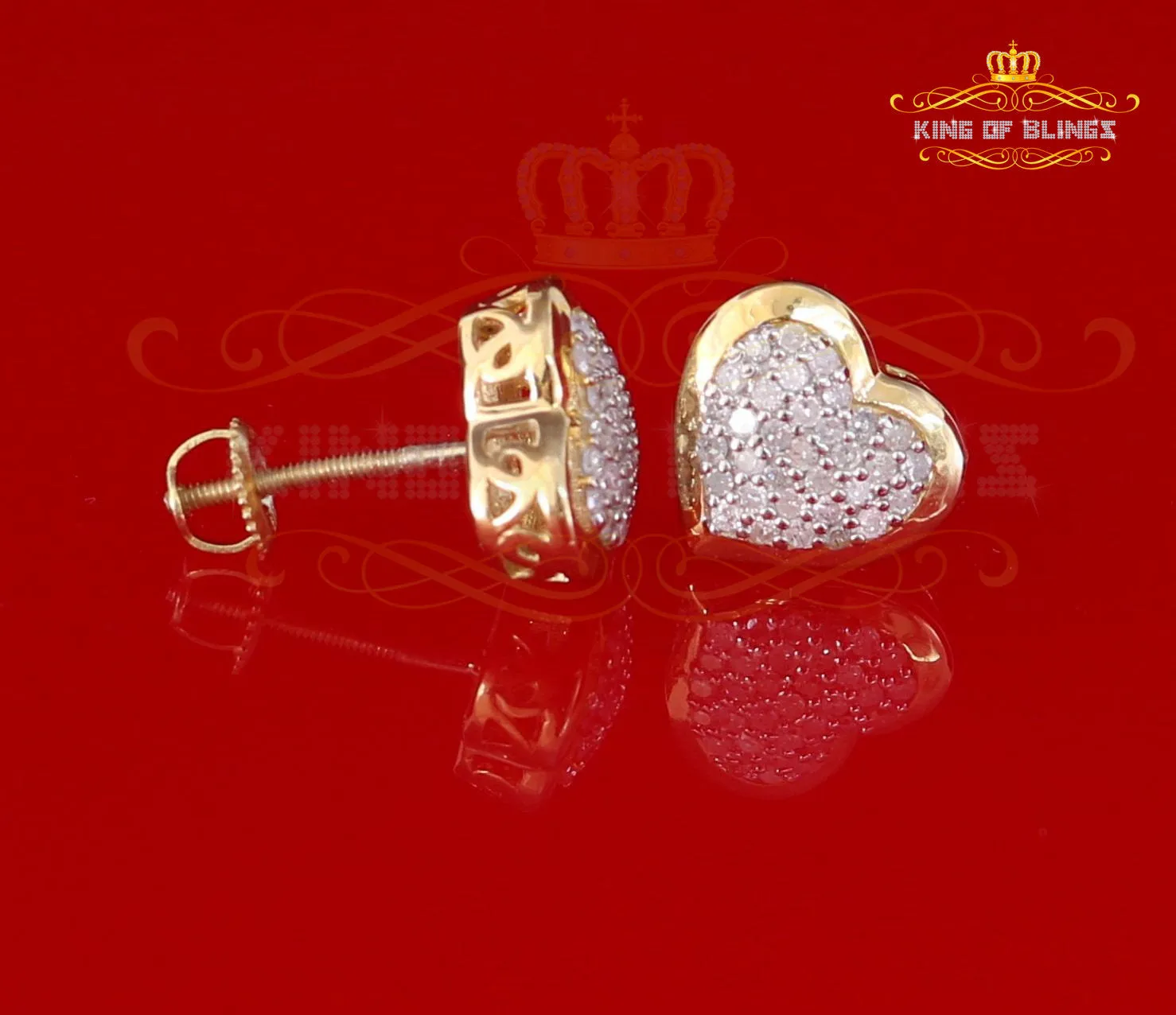 King of Blings-Aretes Para Hombre Heart 925 Yellow Silver 0.25ct Diamond Women's /Men's Earring