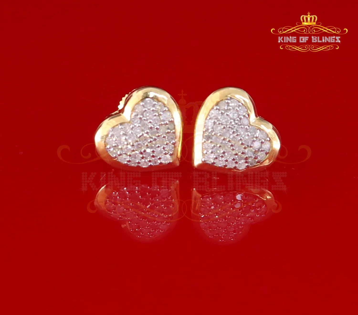 King of Blings-Aretes Para Hombre Heart 925 Yellow Silver 0.25ct Diamond Women's /Men's Earring