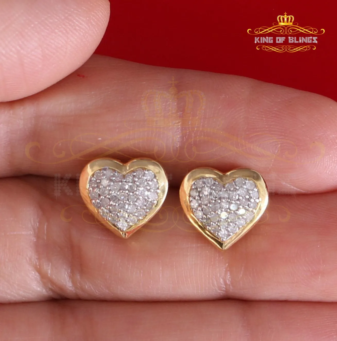 King of Blings-Aretes Para Hombre Heart 925 Yellow Silver 0.25ct Diamond Women's /Men's Earring