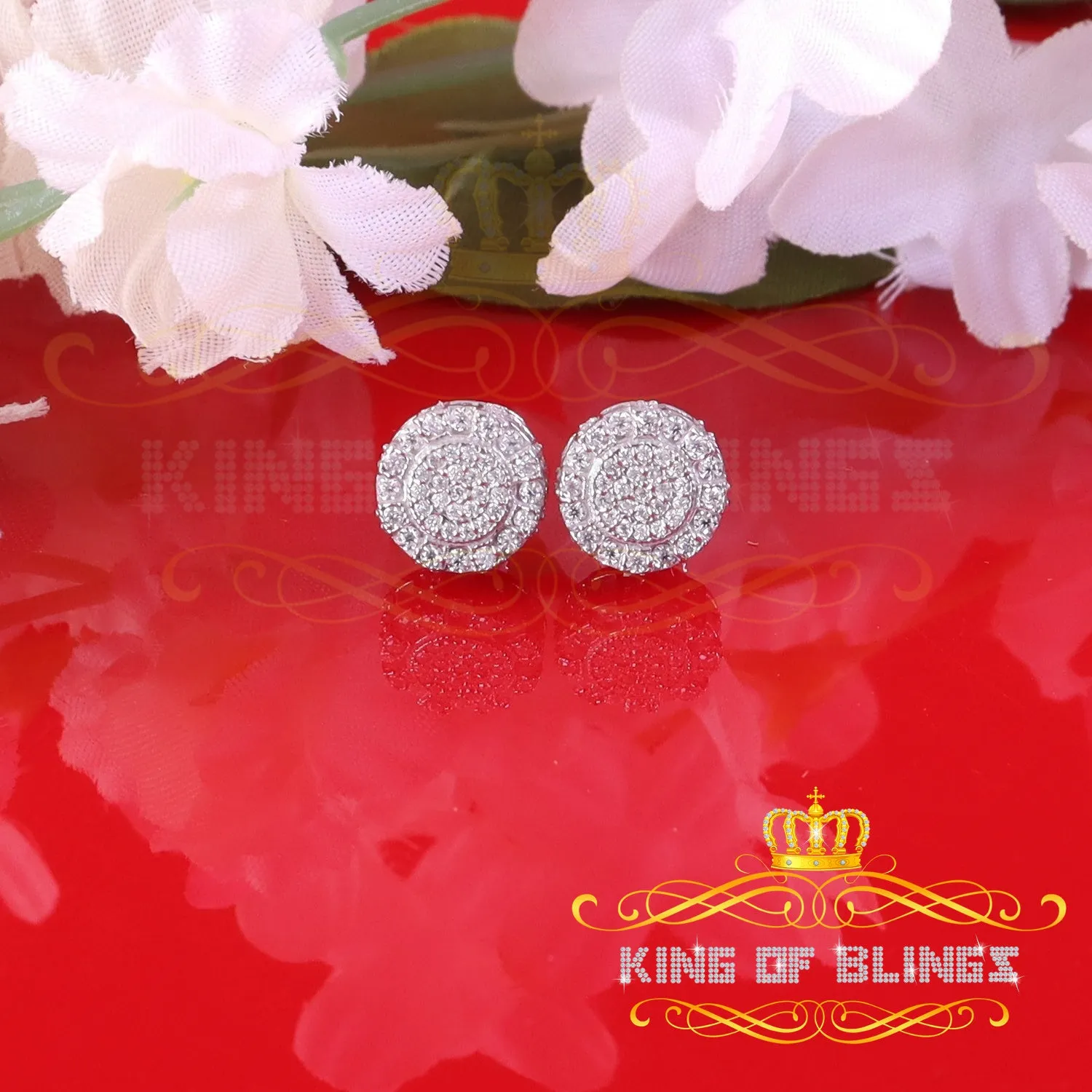 King of Bling's Men's/Womens 925 Silver White 0.50ct VVS 'D' Moissanite Round Stud Earrings