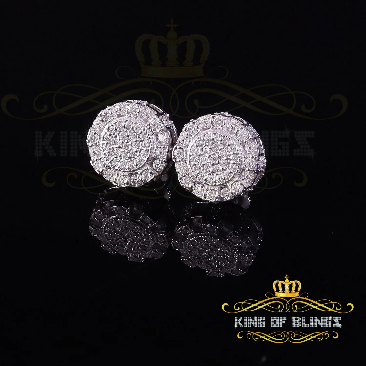 King of Bling's Men's/Womens 925 Silver White 0.50ct VVS 'D' Moissanite Round Stud Earrings