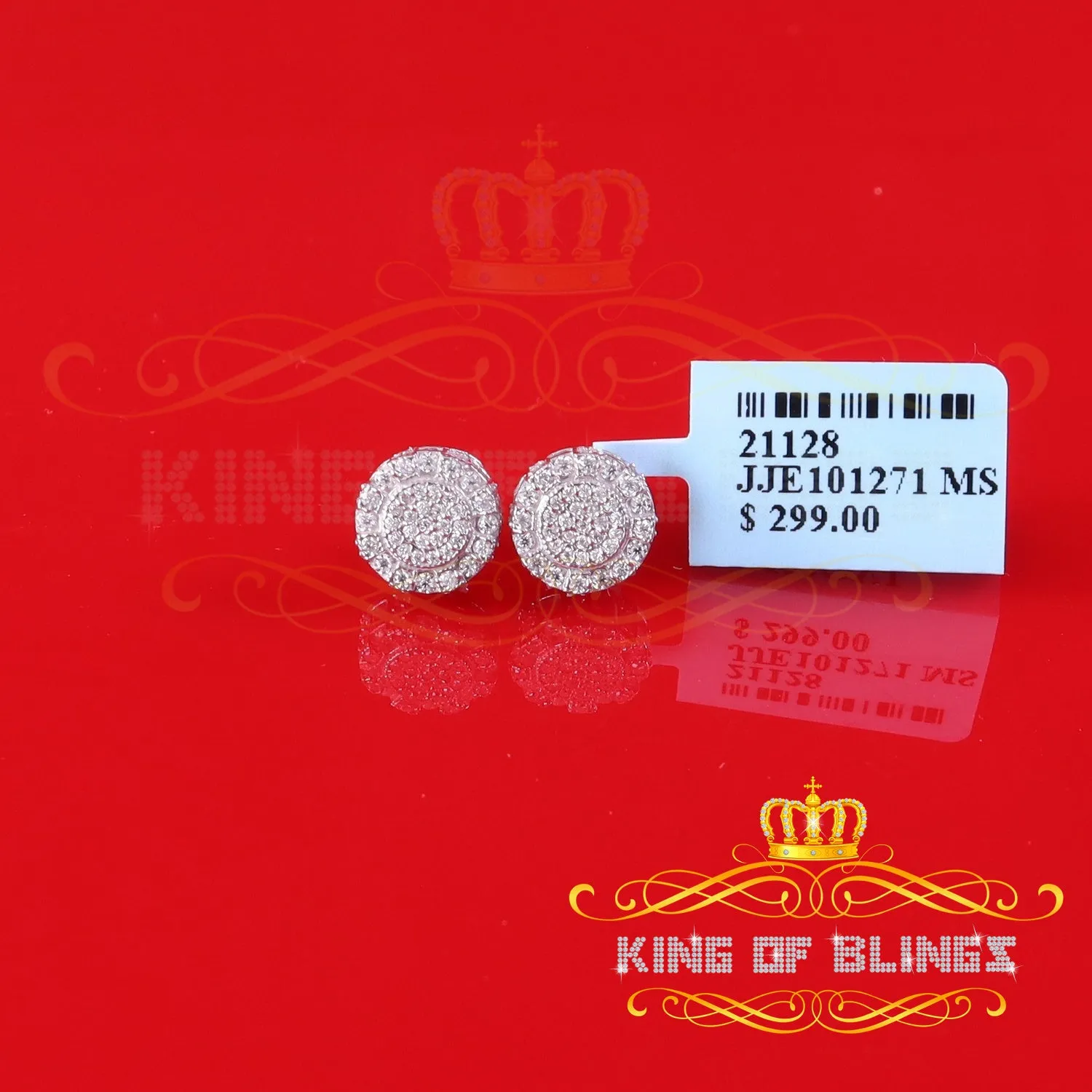 King of Bling's Men's/Womens 925 Silver White 0.50ct VVS 'D' Moissanite Round Stud Earrings