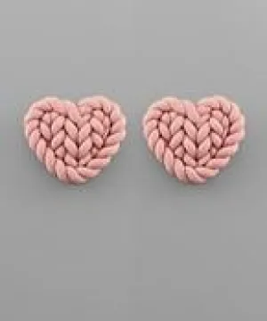 Knitted Pink Heart Stud