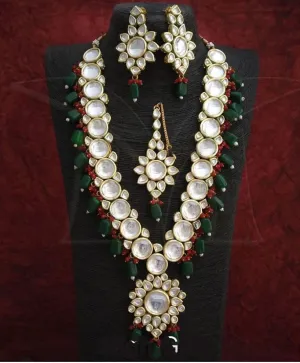 Kundan Long Necklace Set Earrings, and Maang Tikka Set