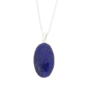 Lapis Lazuli Sterling Silver Oval Pendant and Chain