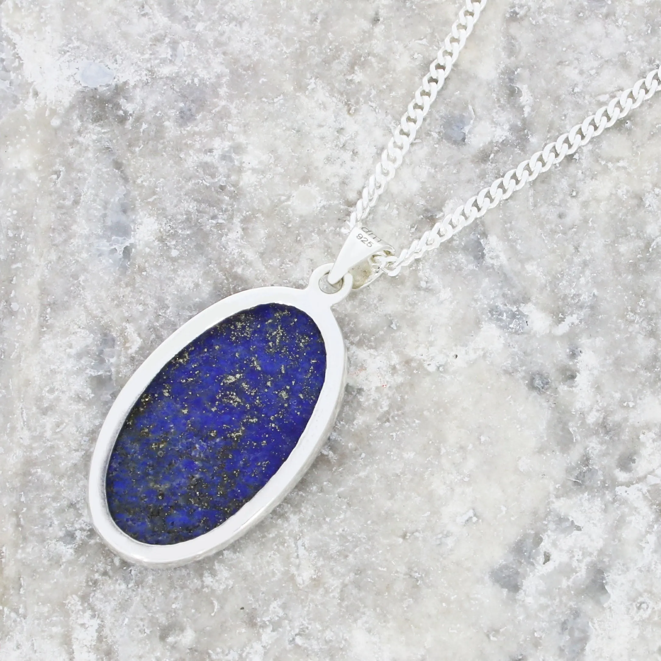 Lapis Lazuli Sterling Silver Oval Pendant and Chain