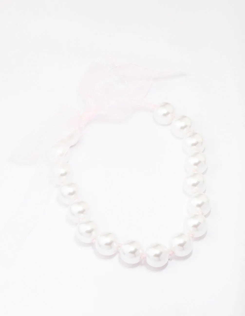 Large Pearl & Pink Chiffon Tie Statement Necklace