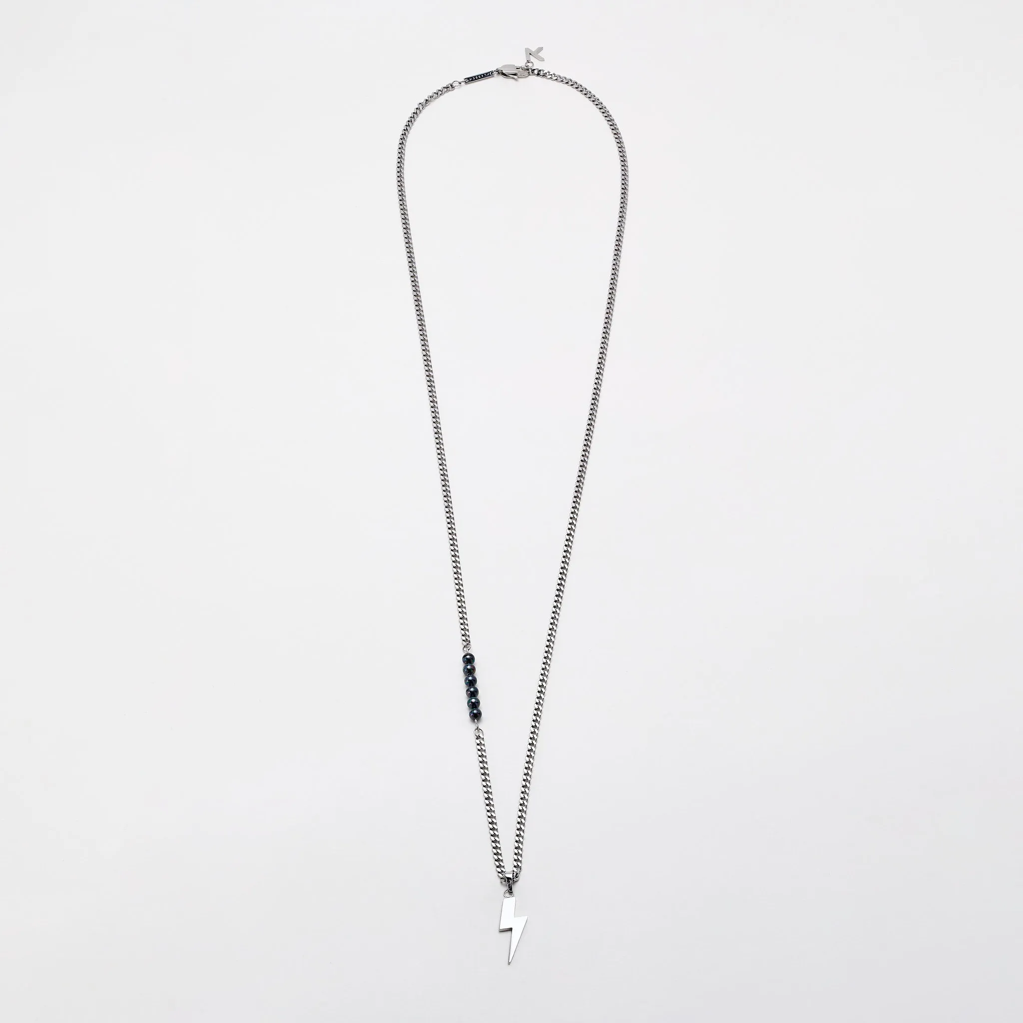 Lightning Necklace Silver & Black Pearl (760mm)