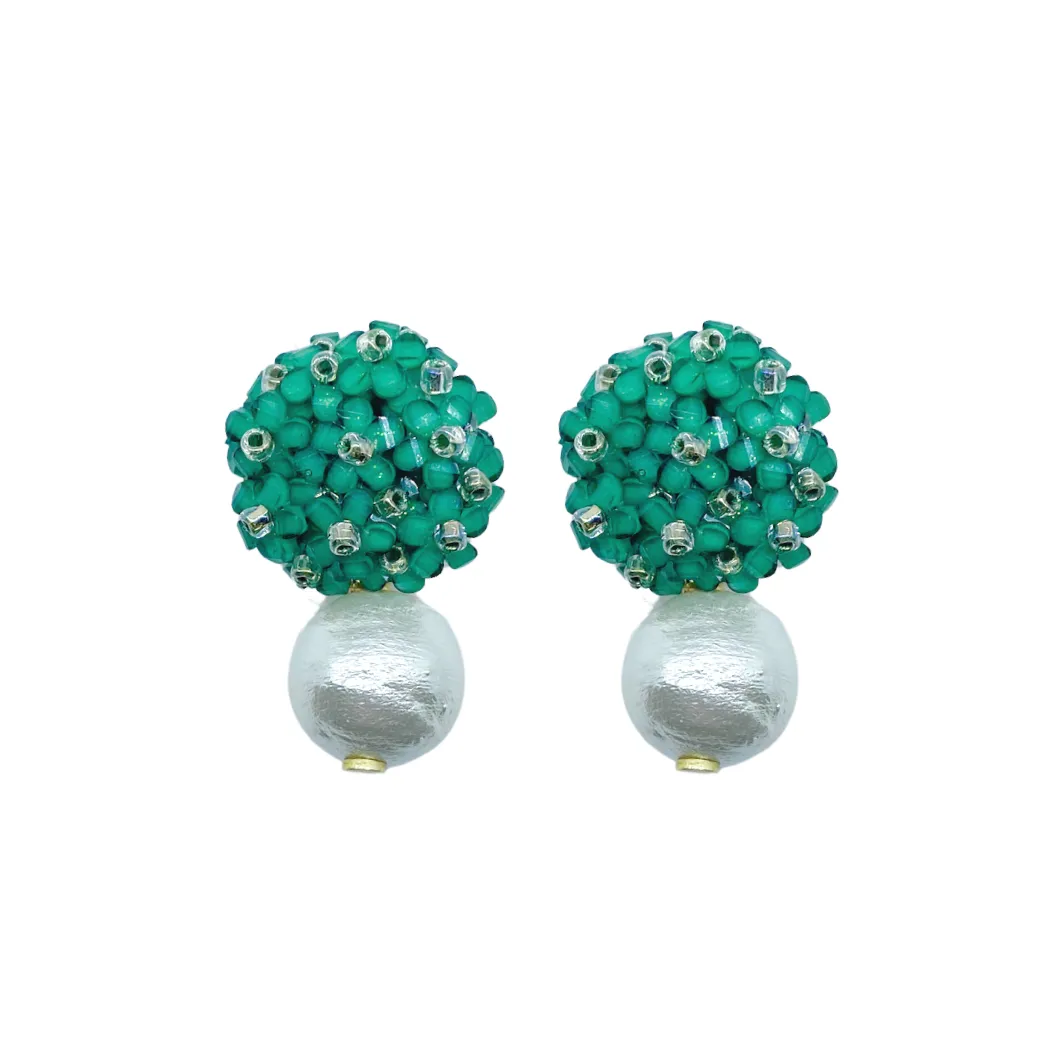 Liz Cotton Pearl Green Earrings - Clip On