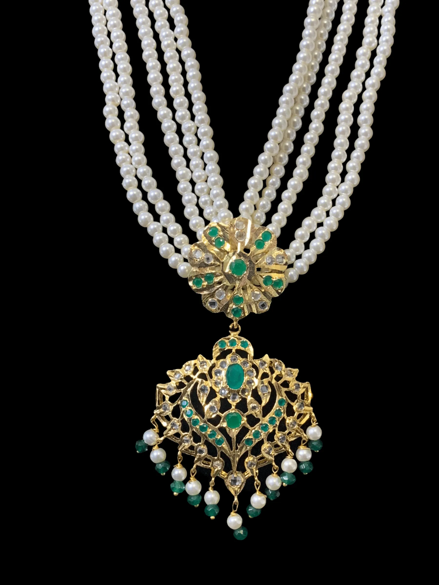 LN145 Kajal long emerald necklace set -( READY TO SHIP)