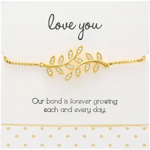 Love You White Zircon Leaf - Gold Plated Adjustable Bracelet