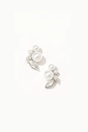 Lustrous Leaf Pearl Stud Earrings