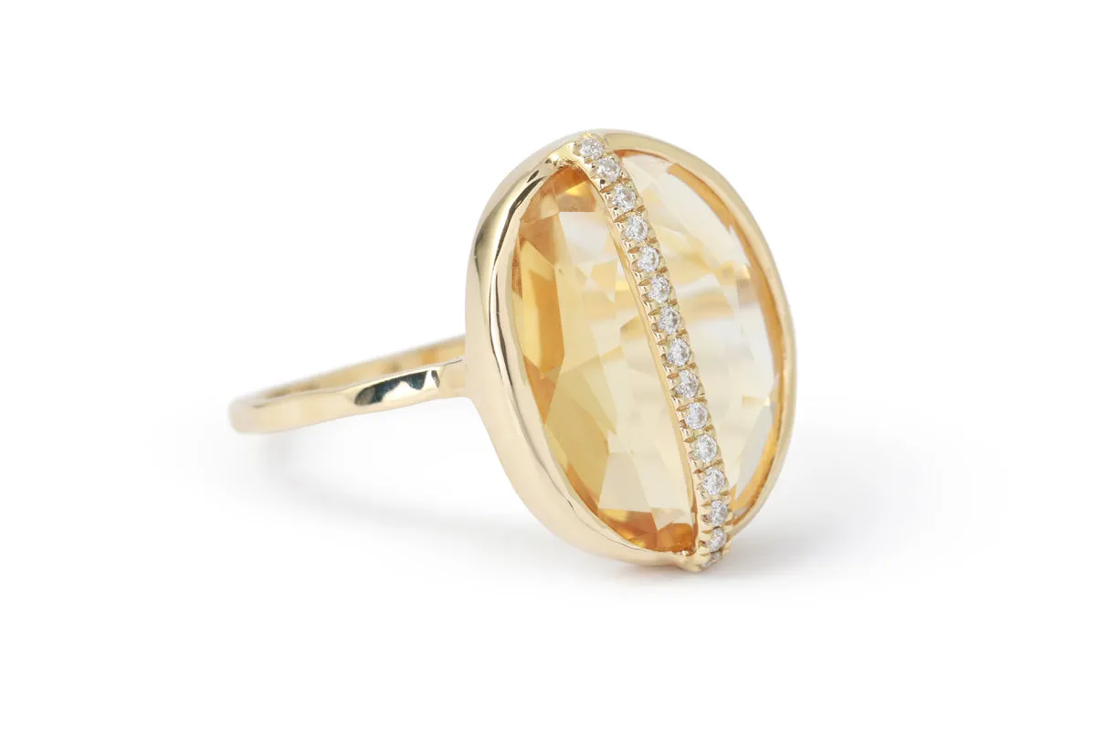 Micropave Bezel Wrapped Large Citrine Ring