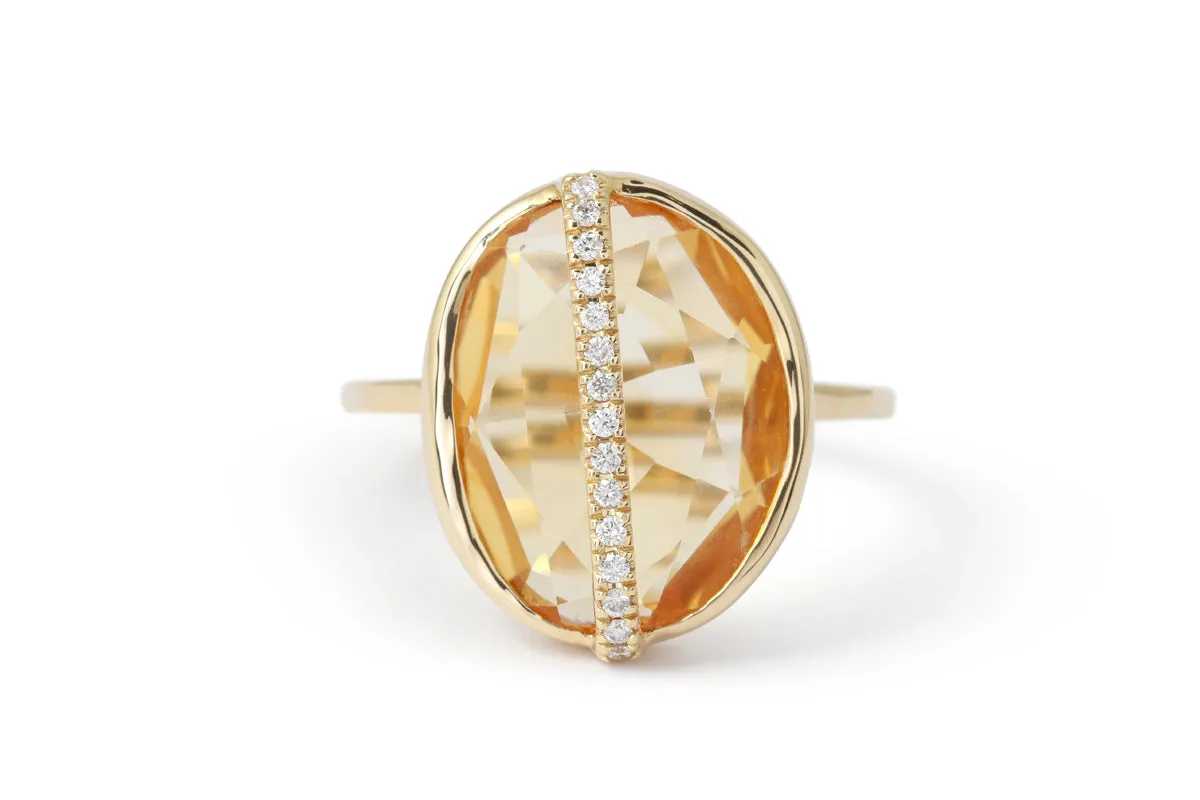 Micropave Bezel Wrapped Large Citrine Ring