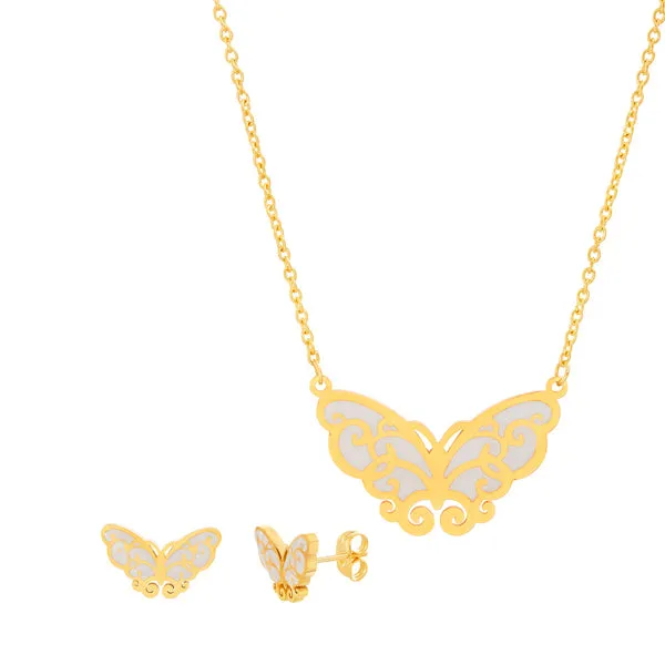 Modern Elegant Butterfly Design With MOP Earring Necklace Steel Set