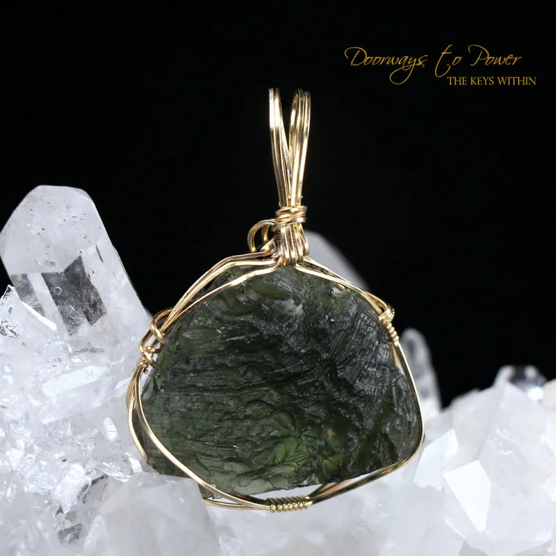 Moldavite Tektite Crystal Pendant 14k