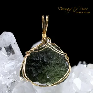 Moldavite Tektite Crystal Pendant 14k