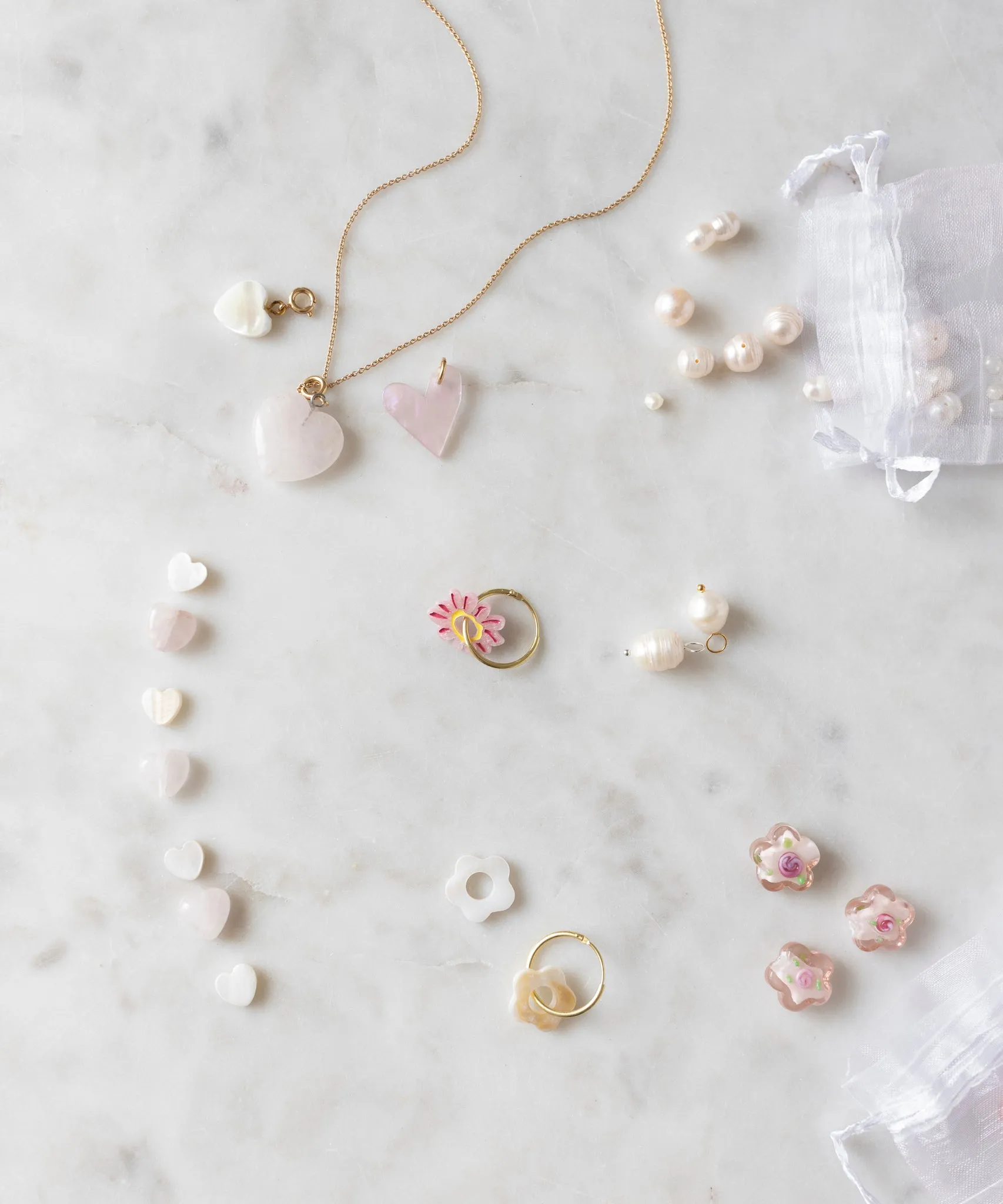 Mother of pearl heart beads set