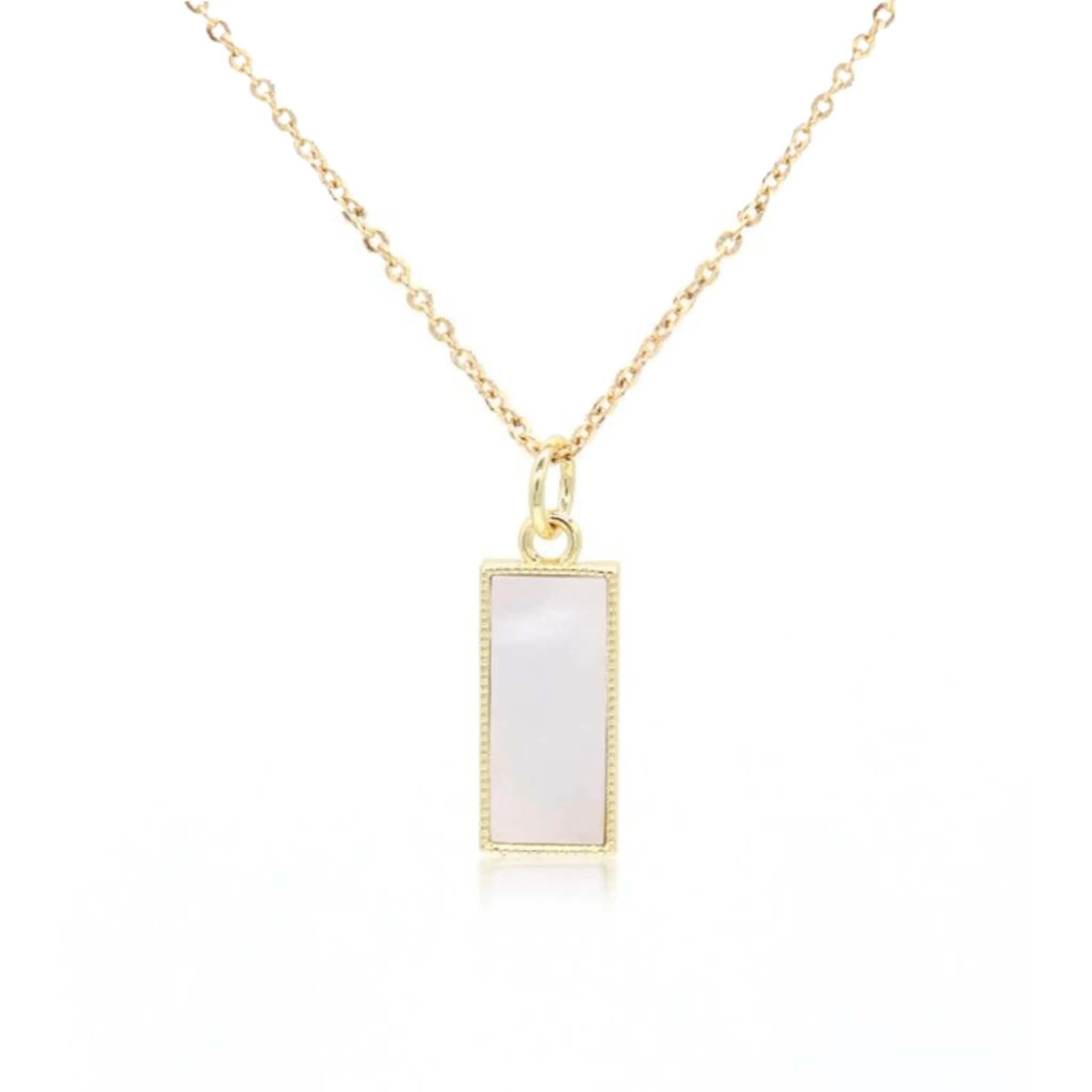 Mother of Pearl Rectangle Tag Gold Necklace