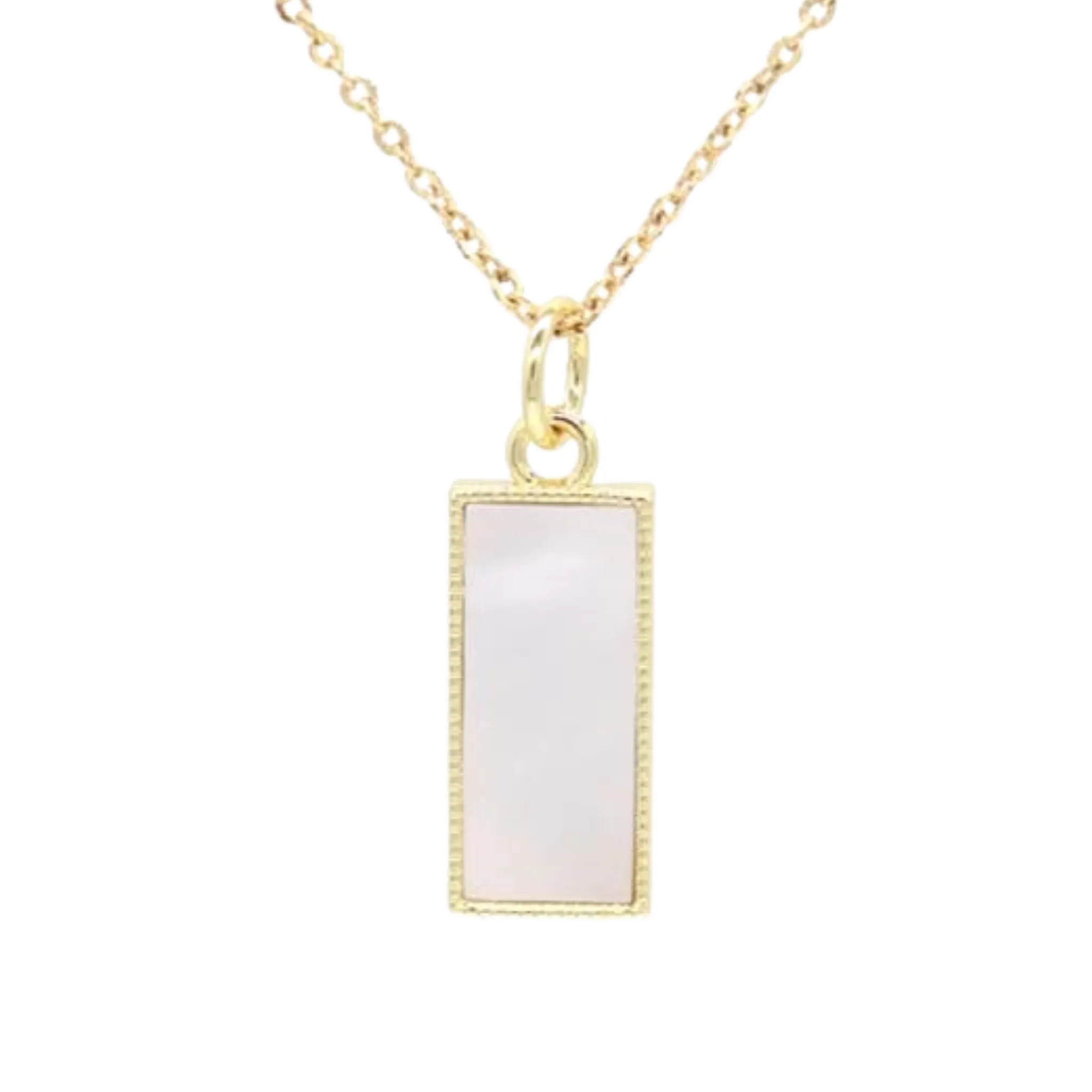 Mother of Pearl Rectangle Tag Gold Necklace