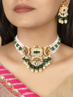 Multicolor Gold Plated Jadau Kundan Necklace Set - MS1399MC