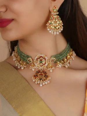 Multicolor Gold Plated Jadau Kundan Necklace Set - MS2297M