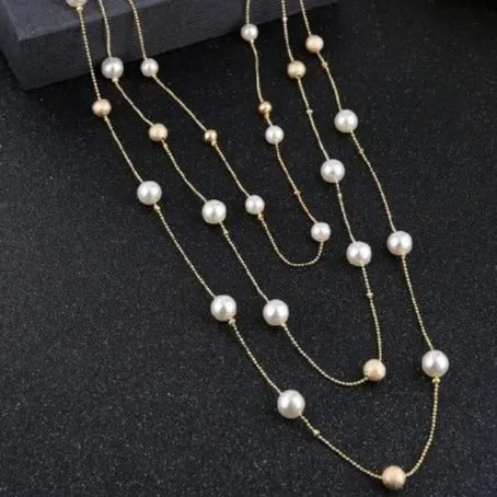 Multilayer Imitation Simulated-pearls Long Chains Necklace for Women as Party Accessories