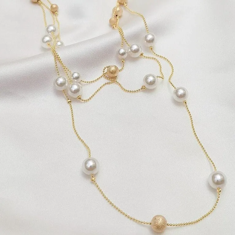 Multilayer Imitation Simulated-pearls Long Chains Necklace for Women as Party Accessories