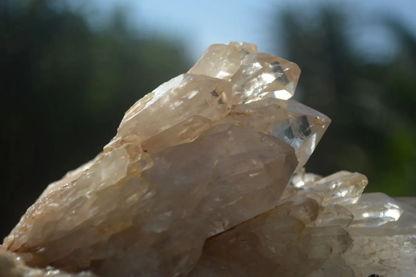 Natural Cascading White Phantom Smokey Quartz Clusters x 3 From Luena, Congo