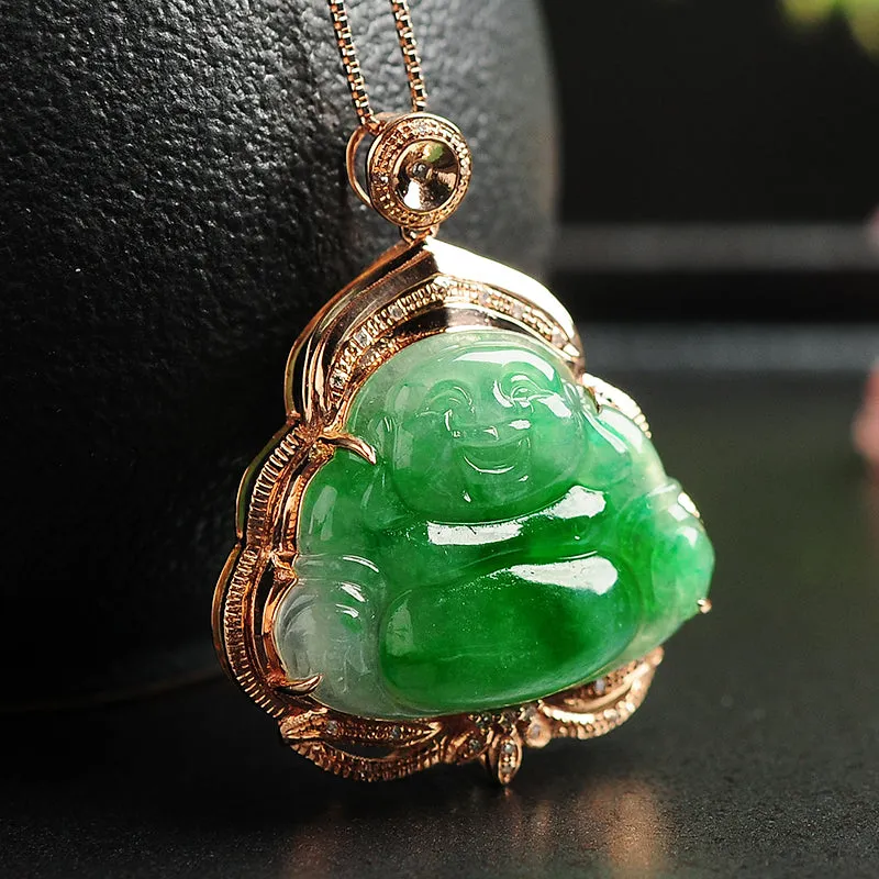 Natural Jade Pendant Jadeite Gold Buddha Pendant PT44