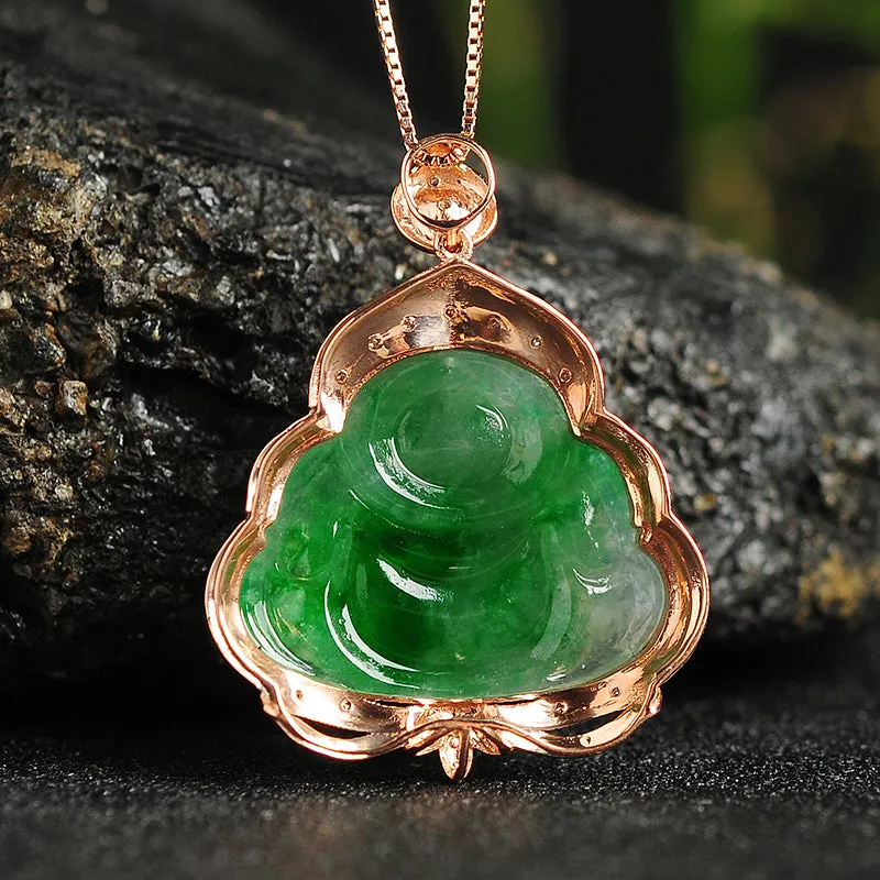 Natural Jade Pendant Jadeite Gold Buddha Pendant PT44