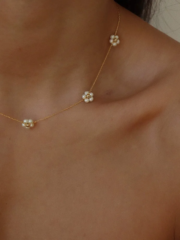 Natural Pearl Woven Floral Chain Necklace