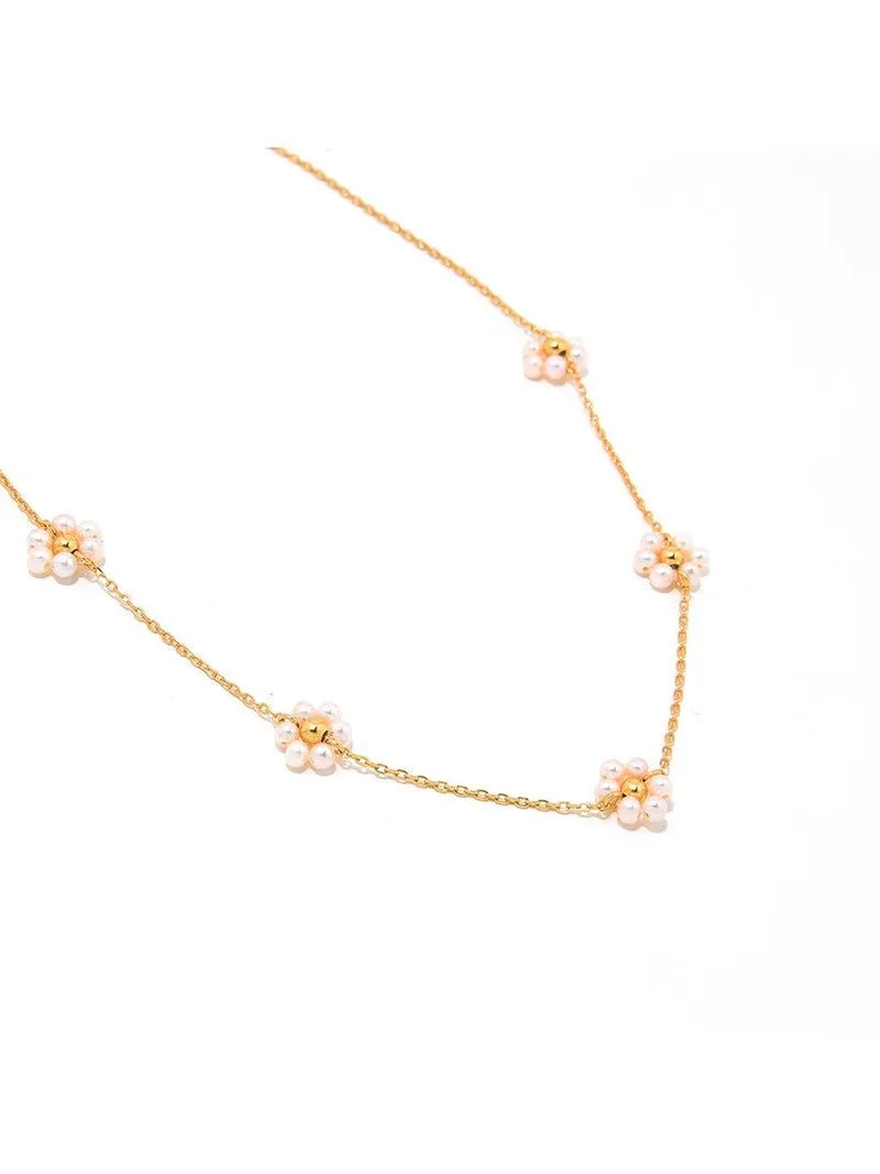 Natural Pearl Woven Floral Chain Necklace