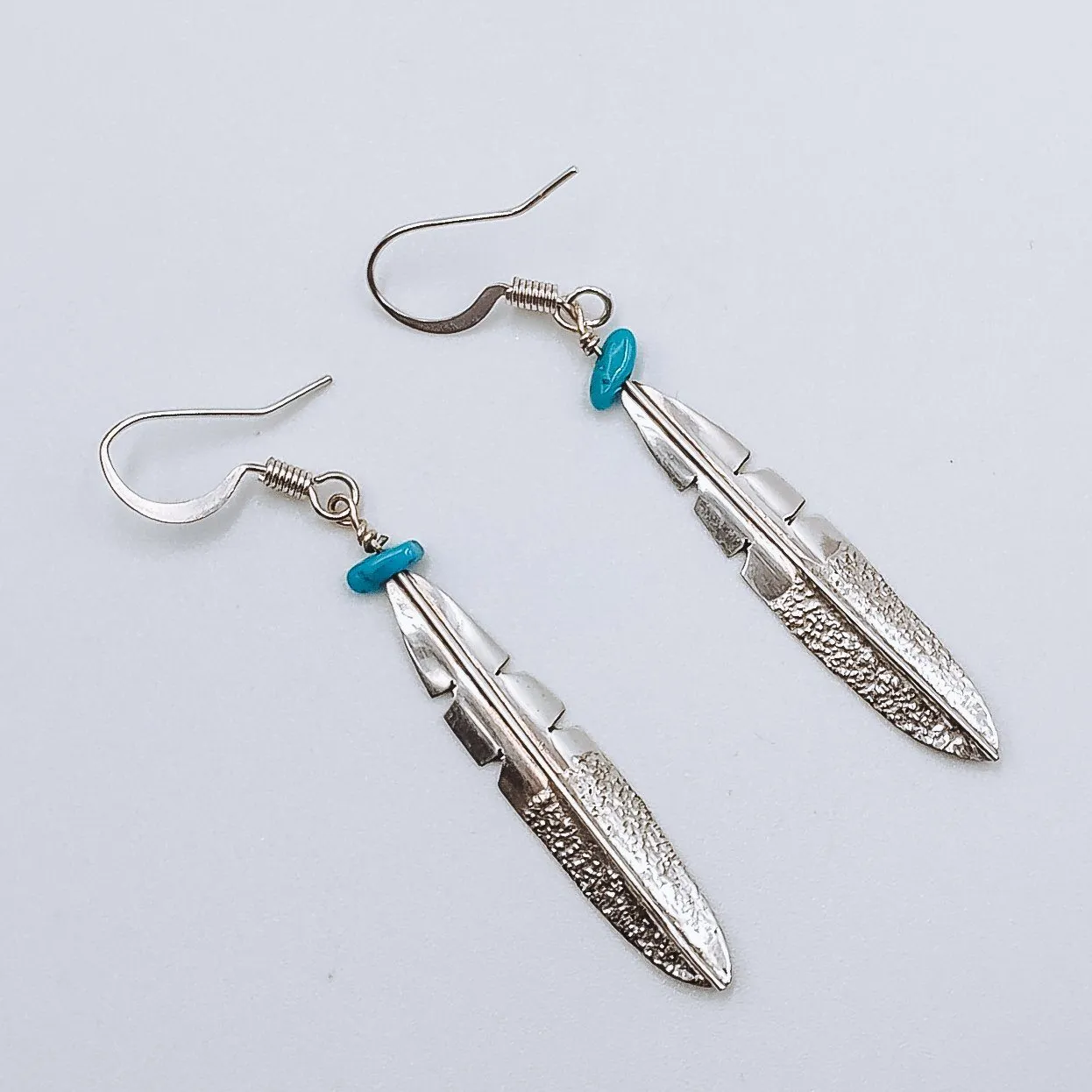 Navajo Feather Turquoise Earrings - Sterling Silver