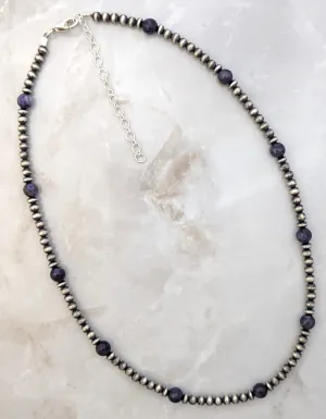 Navajo Pearls & Charoite Ball Necklace Sterling Silver