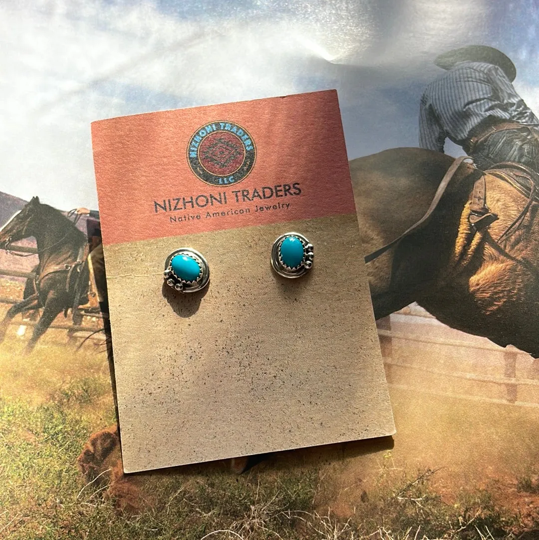 Navajo Sterling Silver & Turquoise Stud Earrings