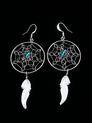 Navajo Sterling Silver Large Dreamcatcher Dangle Earrings