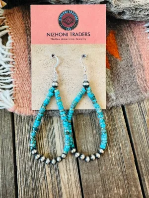 Navajo Turquoise & Sterling Silver Pearl Beaded Hoop Earrings