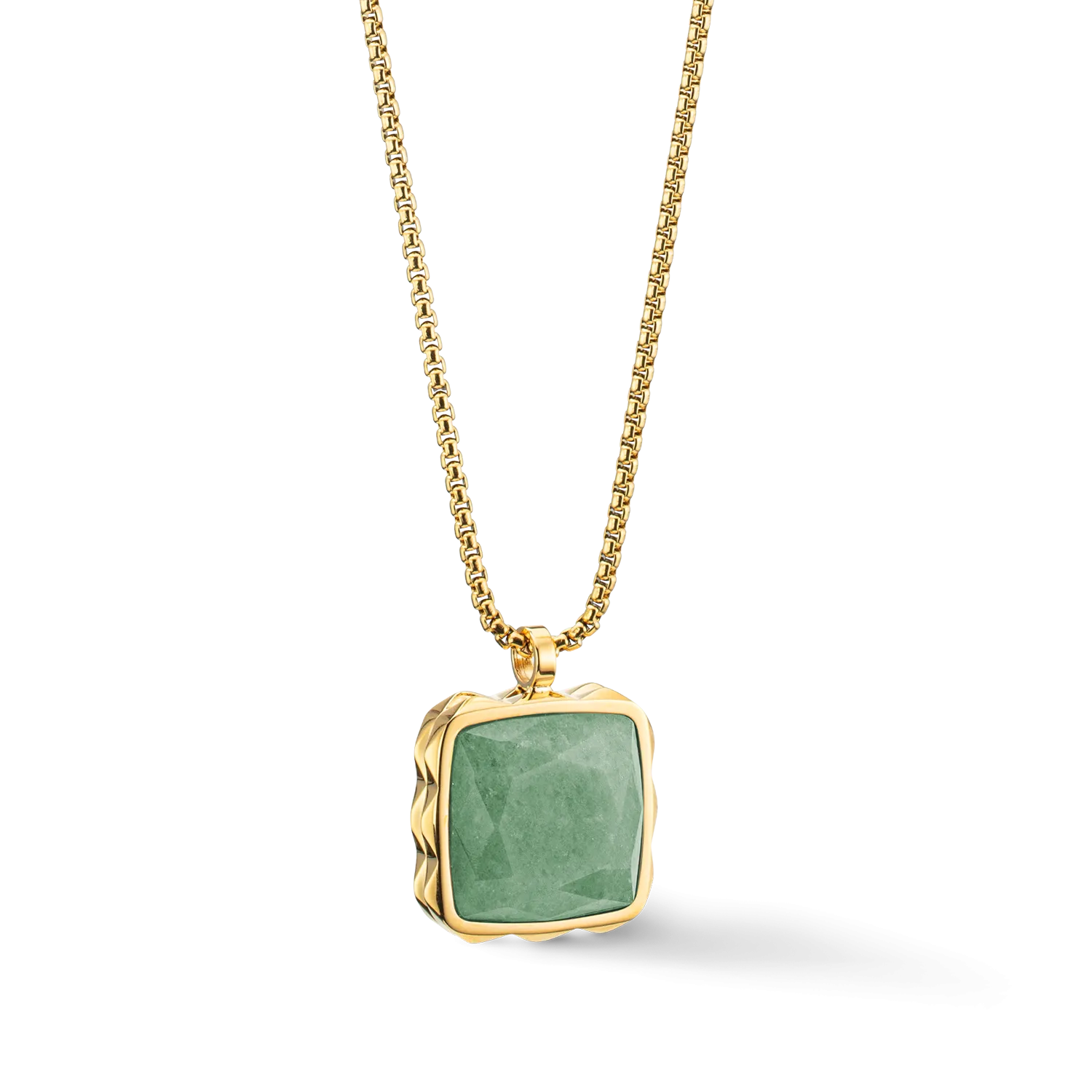 Necklace Amulet Spikes Square Aventurine gold-green