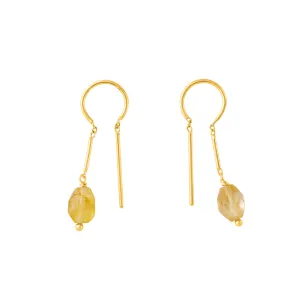 Oblong Stony Dancer Threaders in Citrine & Gold - 1 1/8" L