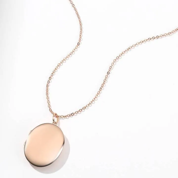 Oval Photo Locket Necklace With Engraving Gold Plated