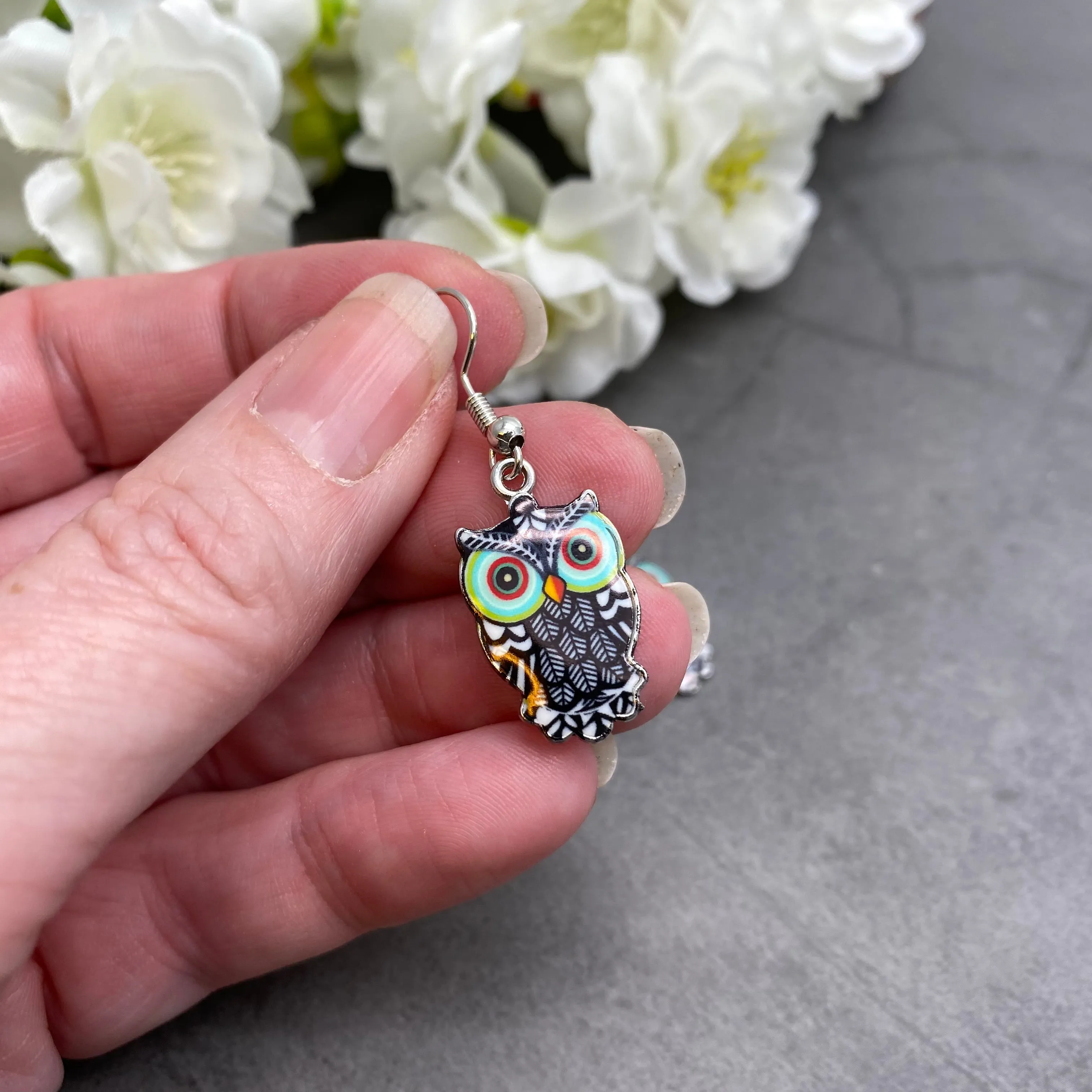 Owl Enamel Charm Earrings